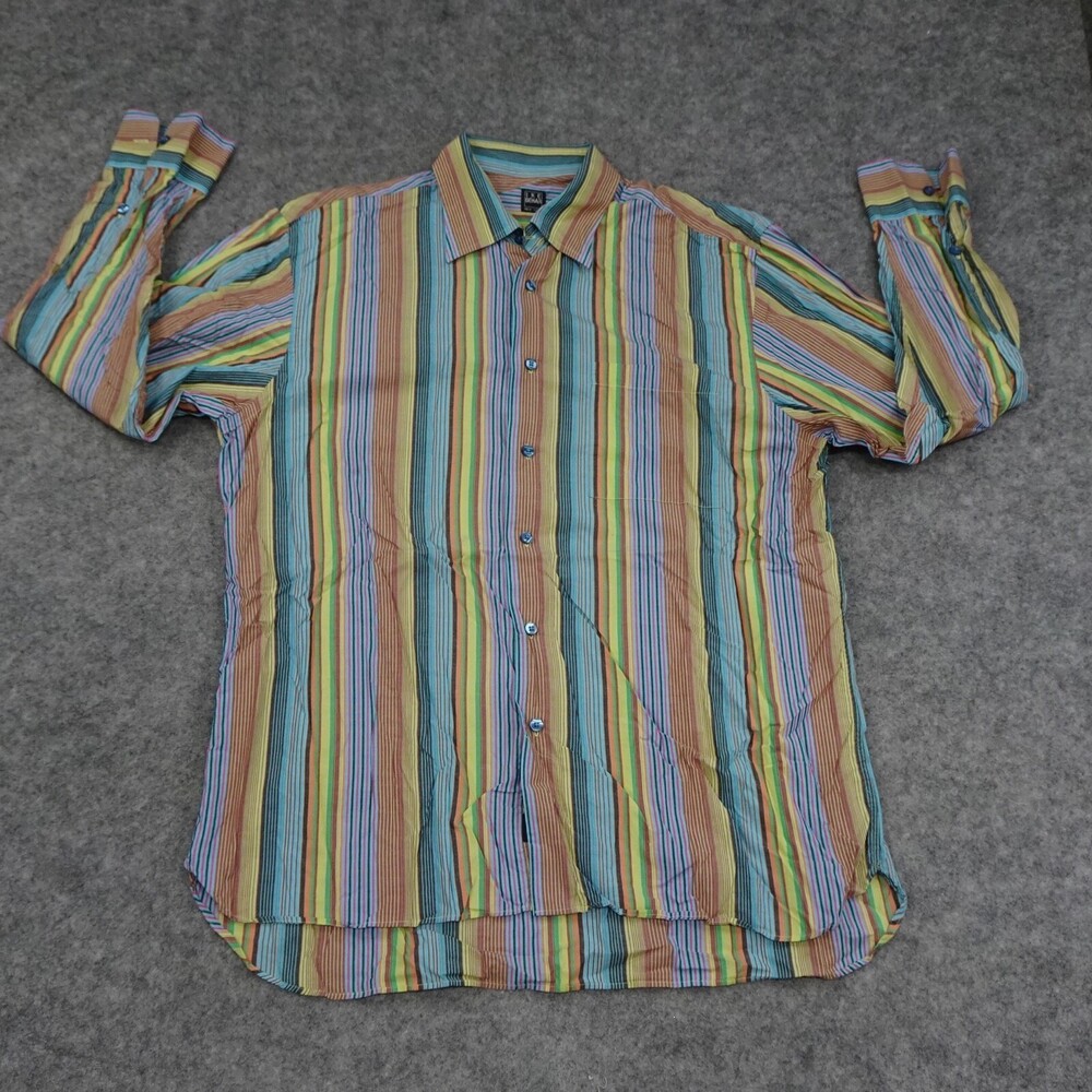Ike Behar Button Up Shirt Mens Large Multicolor Long Sleeve Classic Fit Striped